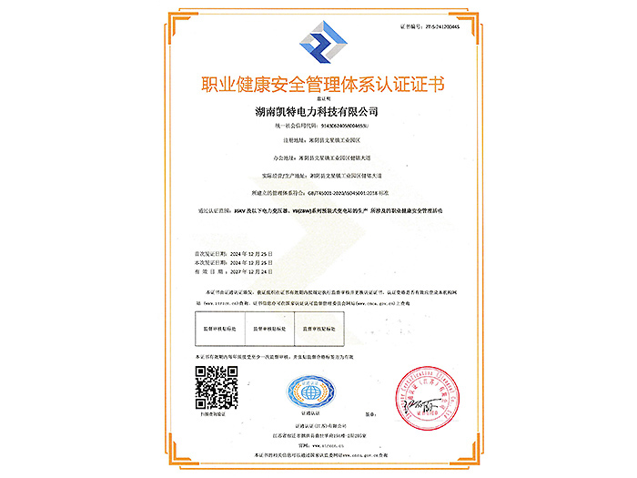 职业健康安全管理体系认证证书 职业健康安全管理体系认证证书